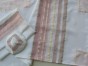 White Women’s Tallit with Dusty Pink Stripes and Ribbon by Galilee Silks