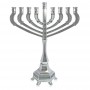 Nickel Hanukkah Menorah with Engravings and Traditional Design