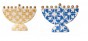 Hanukkah Menorah with Moroccan Tiles in Gold and White Ceramic